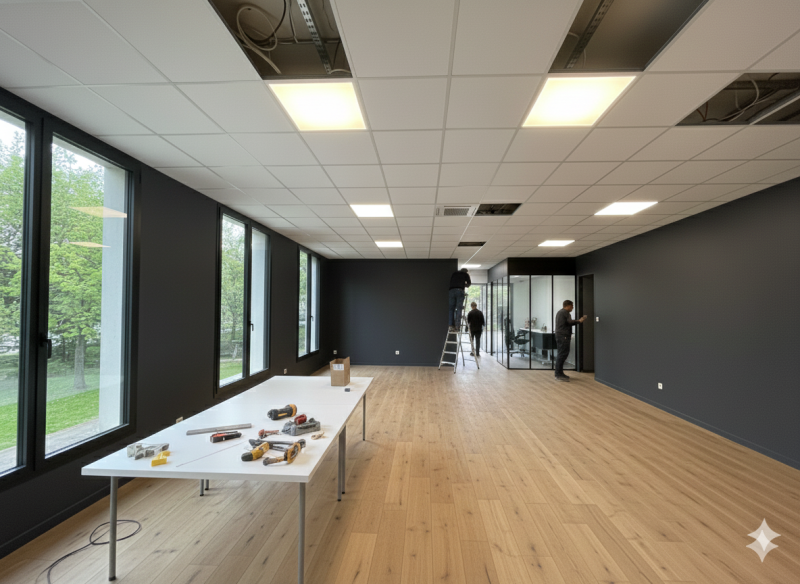 Comment chiffrer un faux plafond suspendu avec ossature métallique et panneaux acoustiques dans salle de réunion de 90 m² à Gardanne ?